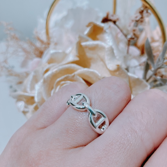 Hermes Chaine D'ancre Enchainee Ring Small model Silver Size