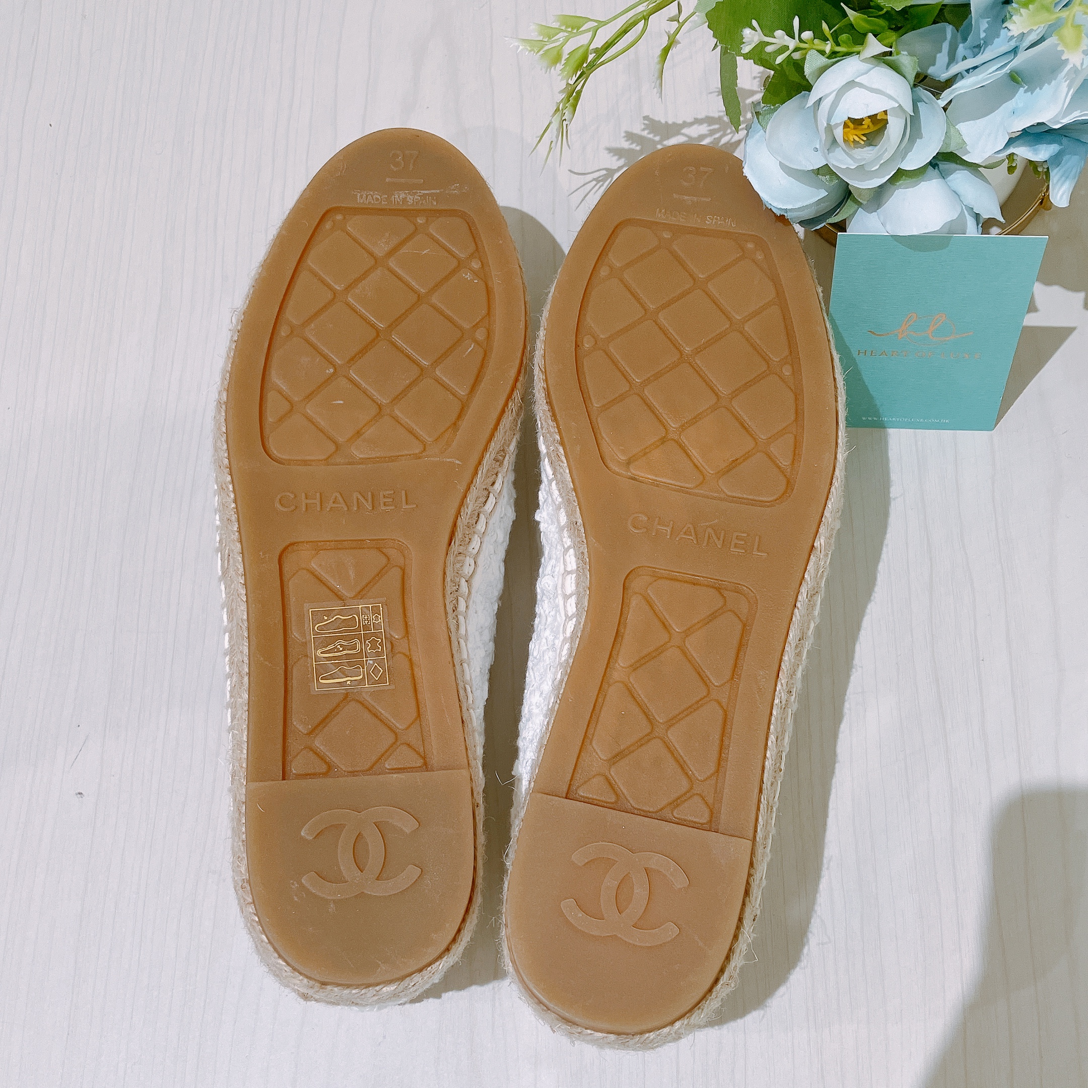Chanel Classic CC Logo Espadrilles Shoes White x Black 37